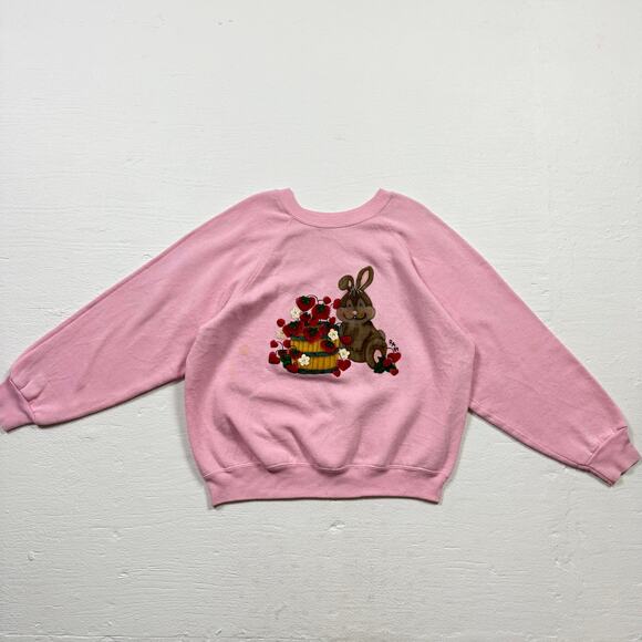Vintage 80s Bunny Strawberries Graphic Crewneck Sweatshirt, Size 2X - Picture 1 of 10